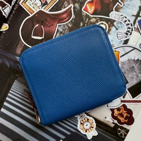 🎉閒置99成新 HERMES Z刻 寶藍色拉鍊絲巾短夾(甜點系列)