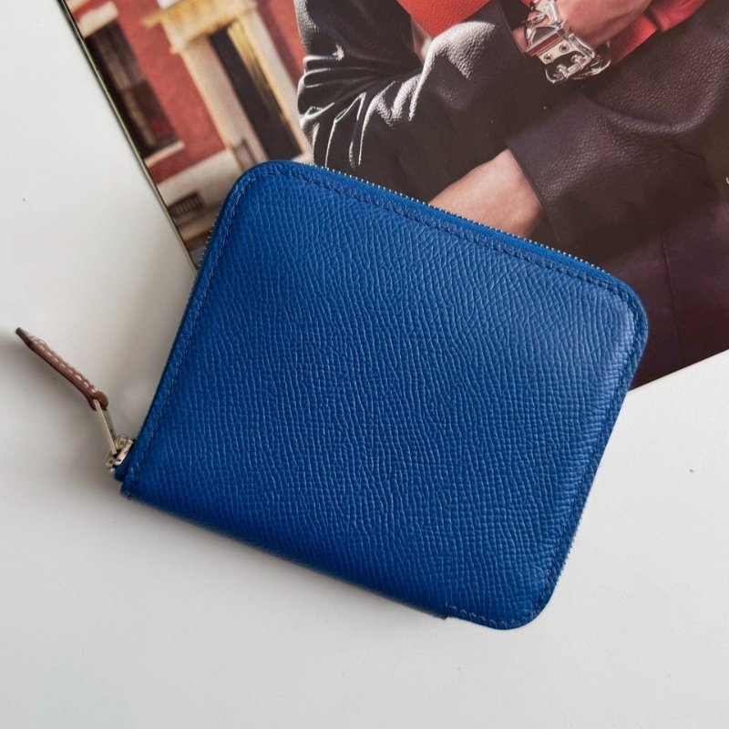 🎉閒置99成新 HERMES Z刻 寶藍色拉鍊絲巾短夾(甜點系列)-1