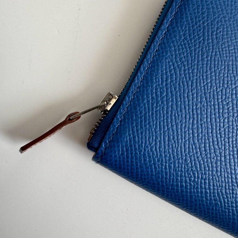 🎉閒置99成新 HERMES Z刻 寶藍色拉鍊絲巾短夾(甜點系列)-3