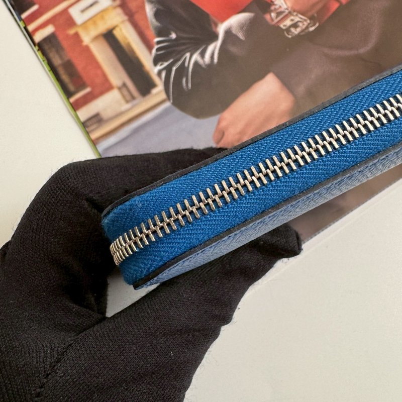 🎉閒置99成新 HERMES Z刻 寶藍色拉鍊絲巾短夾(甜點系列)-6