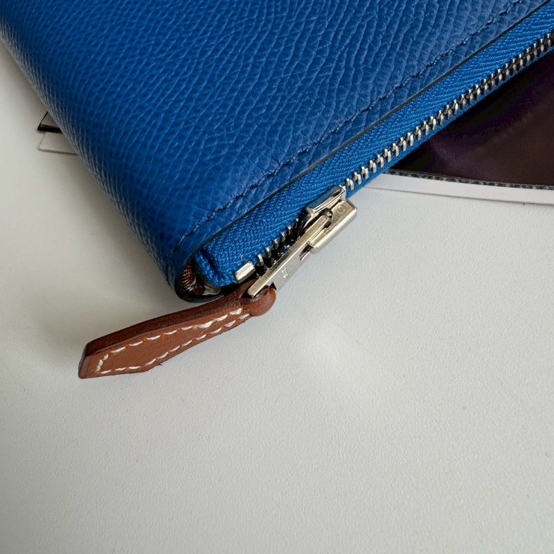 🎉閒置99成新 HERMES Z刻 寶藍色拉鍊絲巾短夾(甜點系列)-8