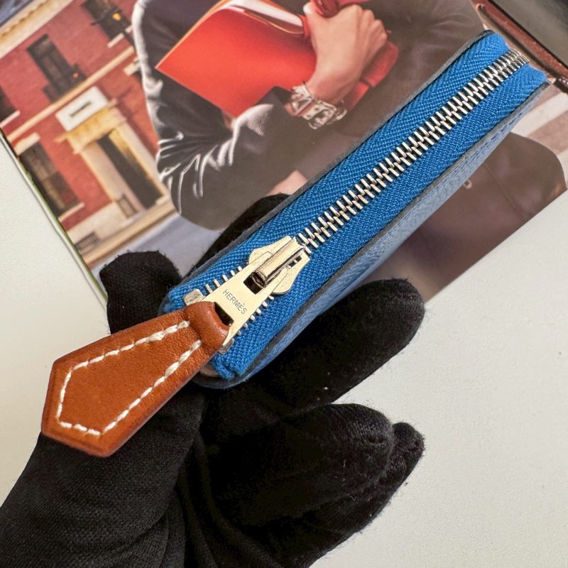 🎉閒置99成新 HERMES Z刻 寶藍色拉鍊絲巾短夾(甜點系列)-9