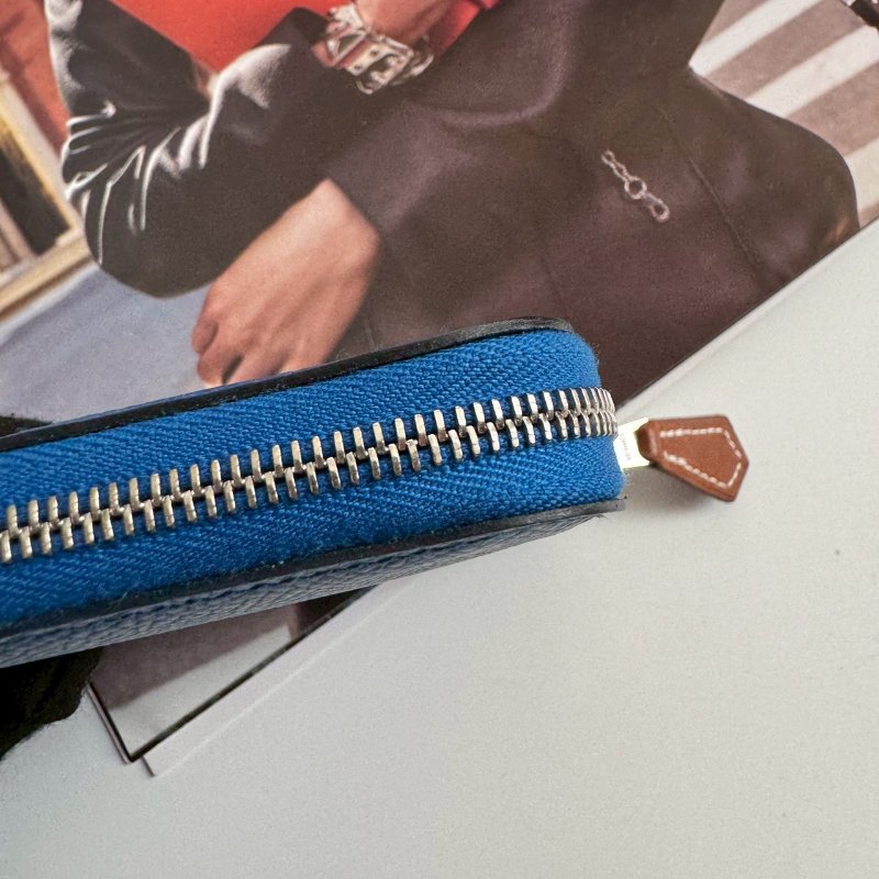 🎉閒置99成新 HERMES Z刻 寶藍色拉鍊絲巾短夾(甜點系列)-11