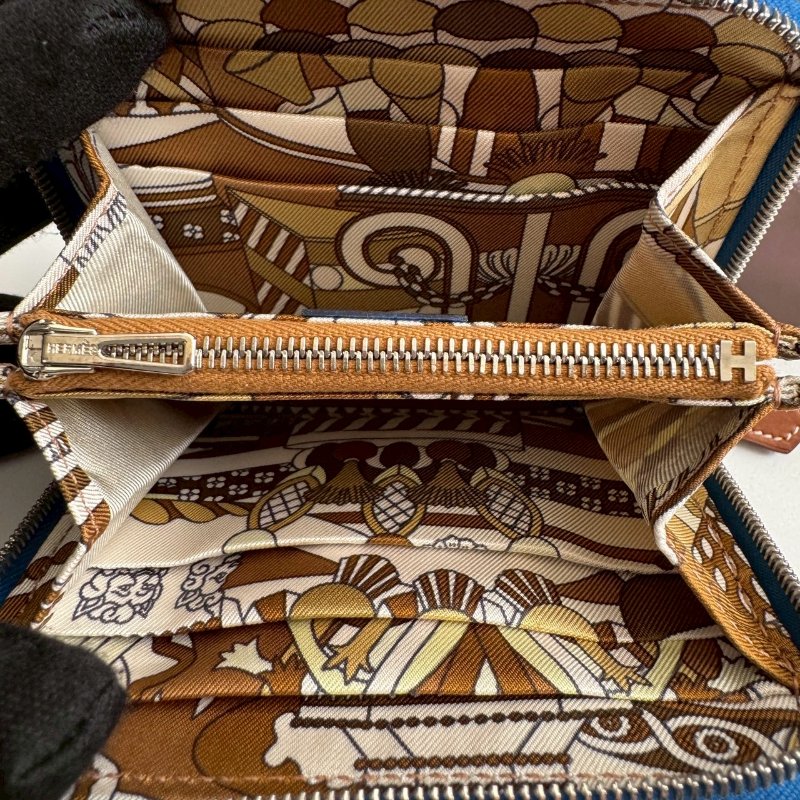 🎉閒置99成新 HERMES Z刻 寶藍色拉鍊絲巾短夾(甜點系列)-12