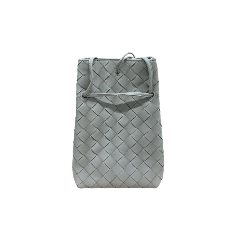 BOTTEGA VENETA 寶緹嘉 INTRECCIATO ANDIAMO PHONE POUCH 編織格紋手機袋 羊皮 灰色 金釦-1