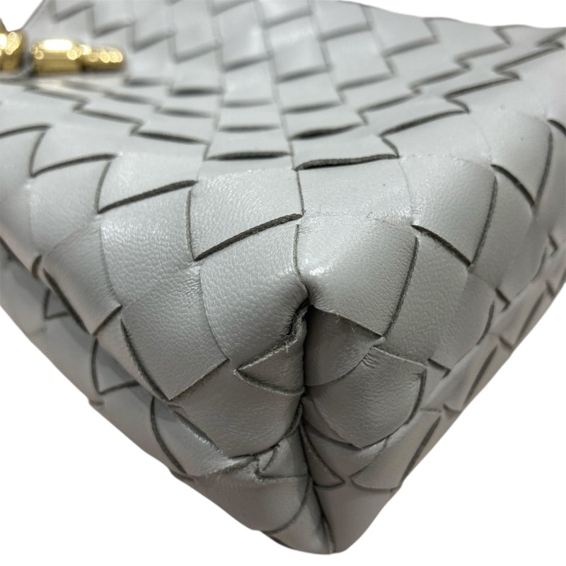 BOTTEGA VENETA 寶緹嘉 INTRECCIATO ANDIAMO PHONE POUCH 編織格紋手機袋 羊皮 灰色 金釦-6