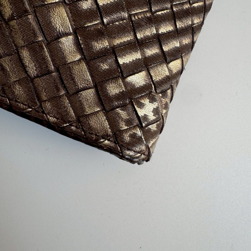 😍絕版隨身小包 BOTTEGA VENETA BV 經典皮革編織金棕色肩背包-5