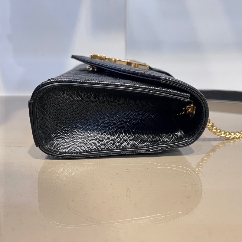 YSL 黑荔枝牛皮Envelope絎縫金釦信封下蓋肩斜背鏈包-3