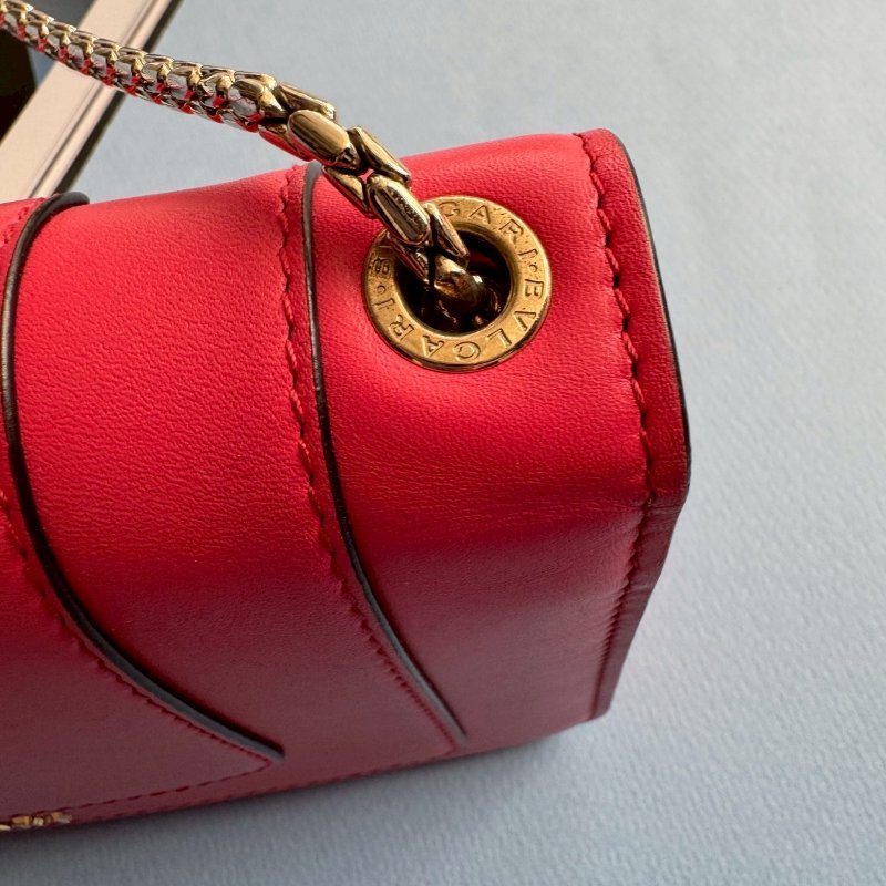 ✨經典款 Bvlgari 桃紅色琺瑯石蛇頭鏈背包-11