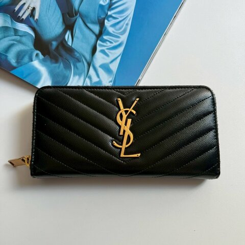 ✨經典熱銷款 YSL 黑色荔枝皮拉鍊長夾