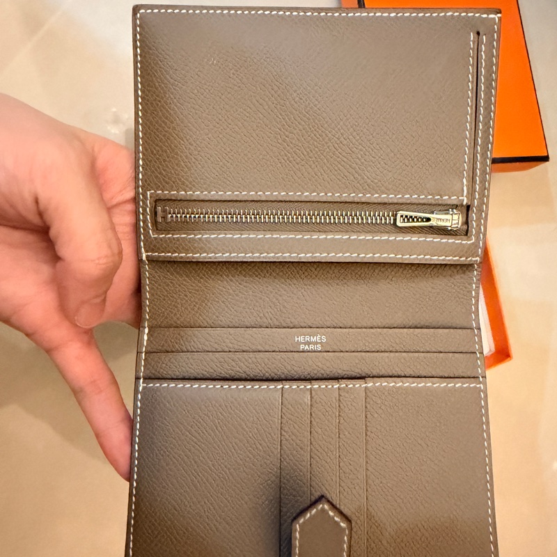 Hermès Bearn大象灰銀扣短夾錢包B刻-17