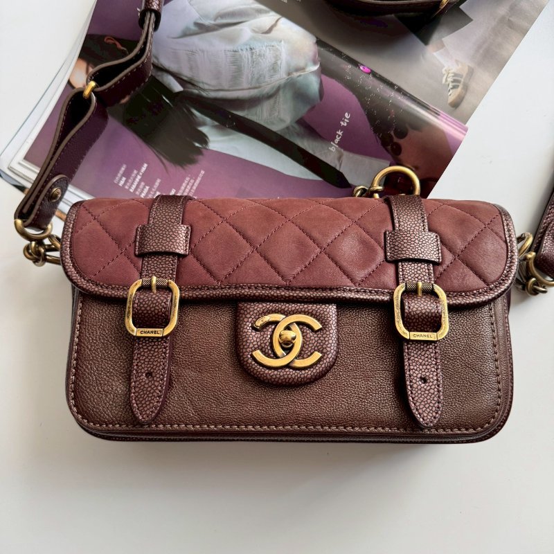 🎉10萬不到 Chanel Paris-Bombay 酒紅拼羊皮學院風橫式斜背包-1