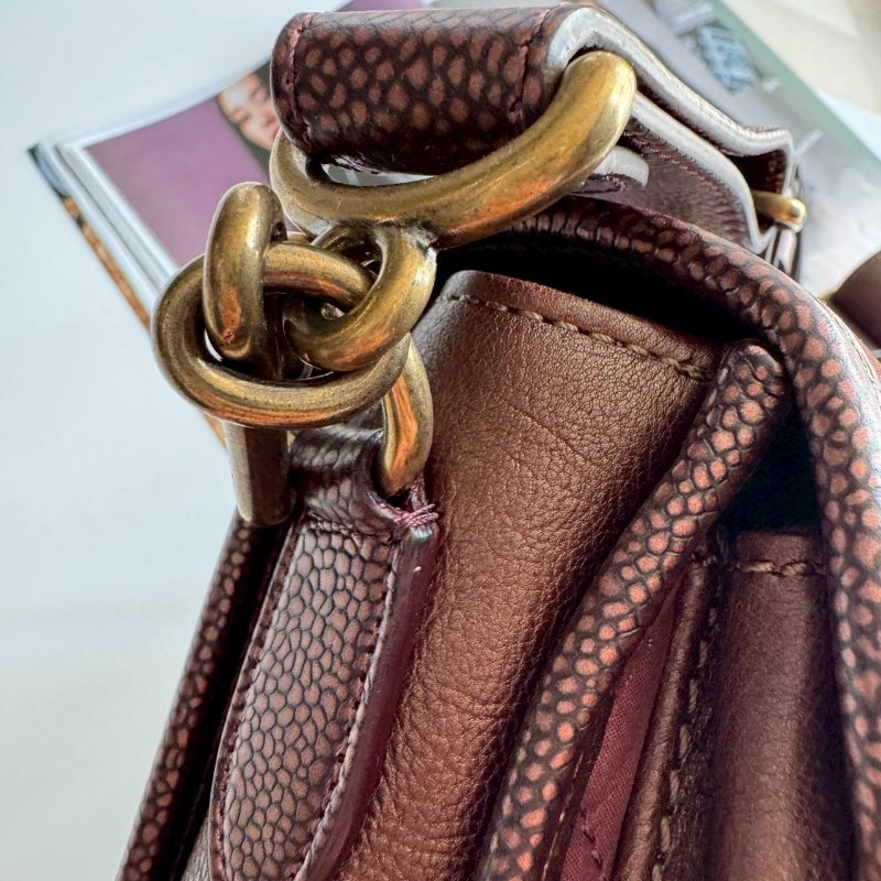 🎉10萬不到 Chanel Paris-Bombay 酒紅拼羊皮學院風橫式斜背包-6