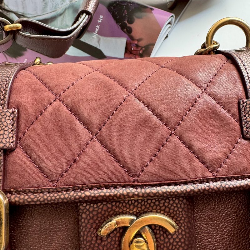 🎉10萬不到 Chanel Paris-Bombay 酒紅拼羊皮學院風橫式斜背包-9