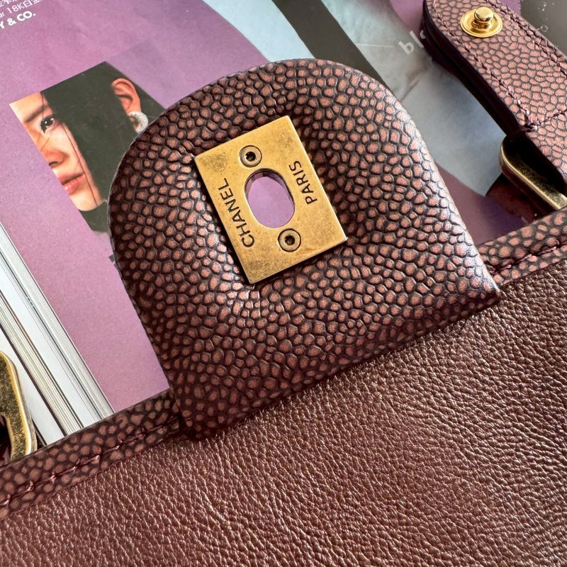 🎉10萬不到 Chanel Paris-Bombay 酒紅拼羊皮學院風橫式斜背包-27