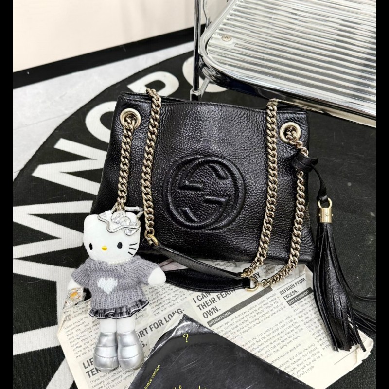 Gucci soho 黑色荔枝牛皮流蘇 肩背包 斜背包 小號-2
