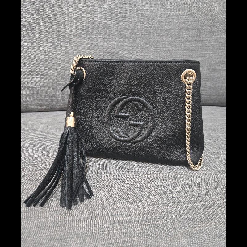 Gucci soho 黑色荔枝牛皮流蘇 肩背包 斜背包 小號-4