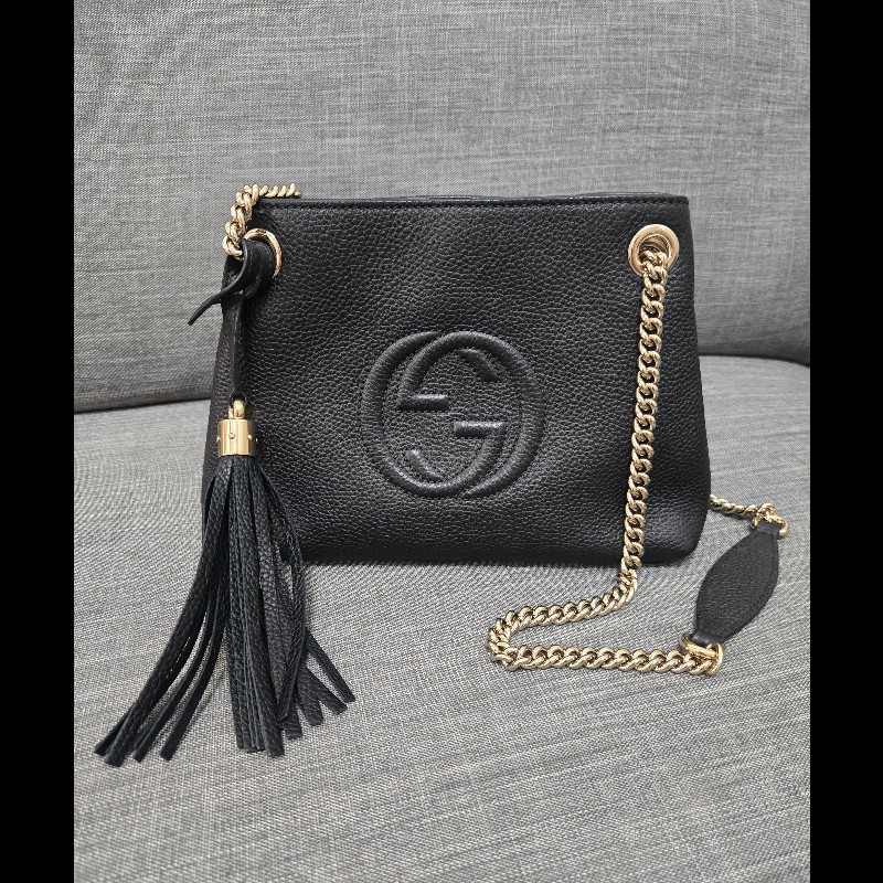 Gucci soho 黑色荔枝牛皮流蘇 肩背包 斜背包 小號-5