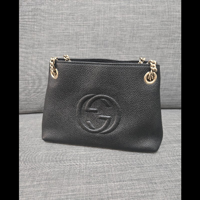 Gucci soho 黑色荔枝牛皮流蘇 肩背包 斜背包 小號-7