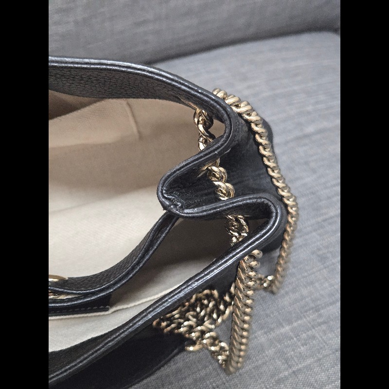 Gucci soho 黑色荔枝牛皮流蘇 肩背包 斜背包 小號-19