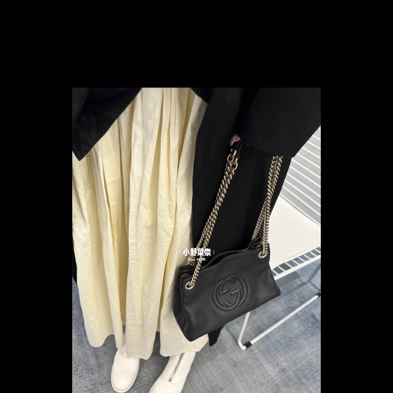 Gucci soho 黑色荔枝牛皮流蘇 肩背包 斜背包 小號-4