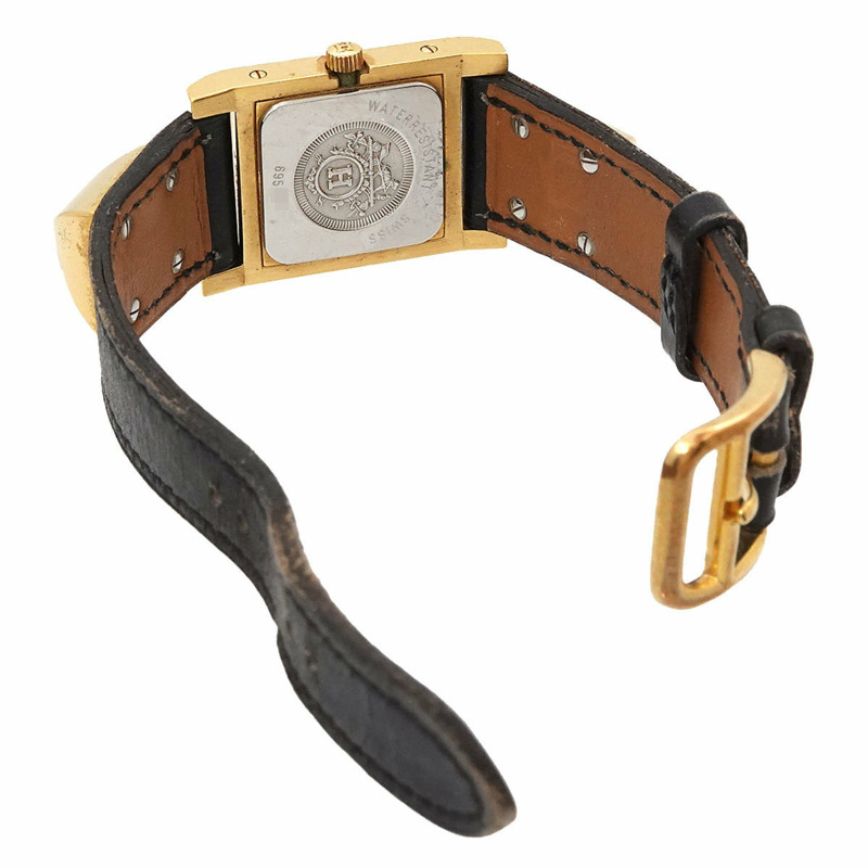 愛馬仕 Medor 女士金字塔金鉚釘腕錶，白色和黑色皮革錶帶，石英機芯-3