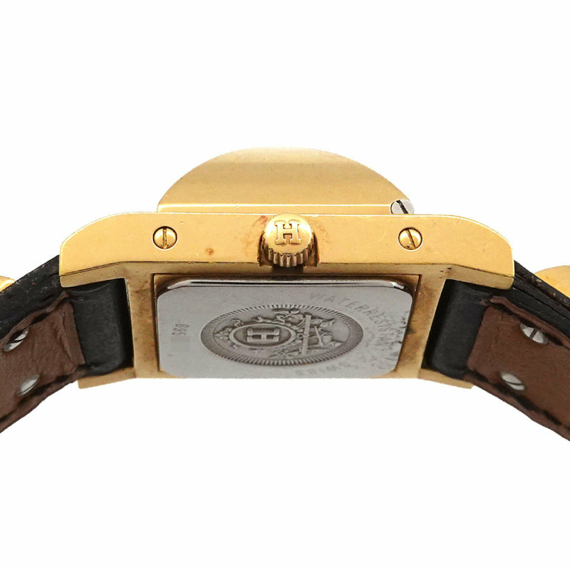 愛馬仕 Medor 女士金字塔金鉚釘腕錶，白色和黑色皮革錶帶，石英機芯-4