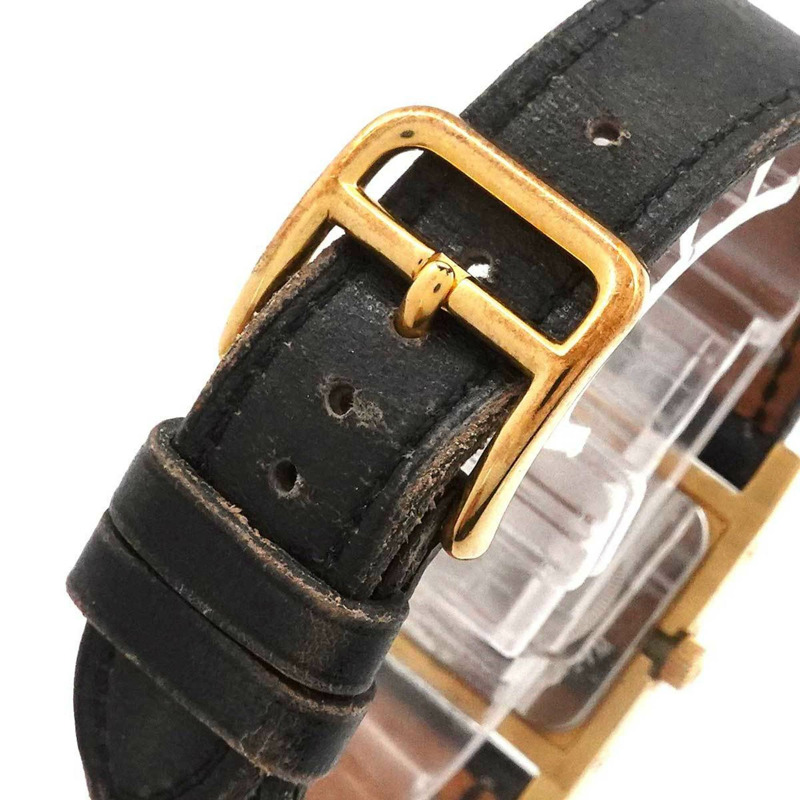 愛馬仕 Medor 女士金字塔金鉚釘腕錶，白色和黑色皮革錶帶，石英機芯-6