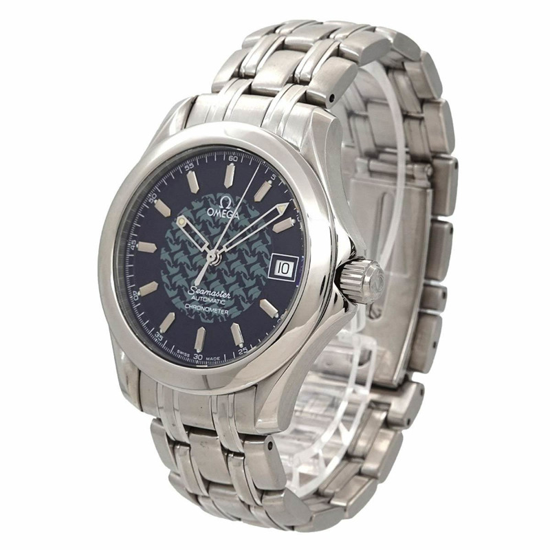 歐米茄海馬系列2500 80 Jacques Mayol限量版男士腕錶，限量5000枚，帶日期顯示，海軍藍錶盤，自動上鍊-1