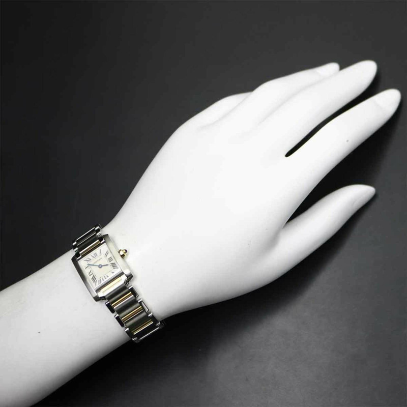 卡地亞 Tank Française SM 雙色腕錶 W51007Q4 女士象牙色 18K 黃金石英錶-3