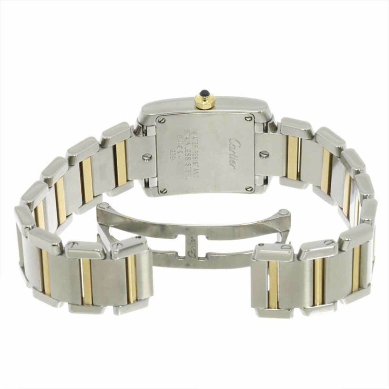 卡地亞 Tank Française SM 雙色腕錶 W51007Q4 女士象牙色 18K 黃金石英錶-4