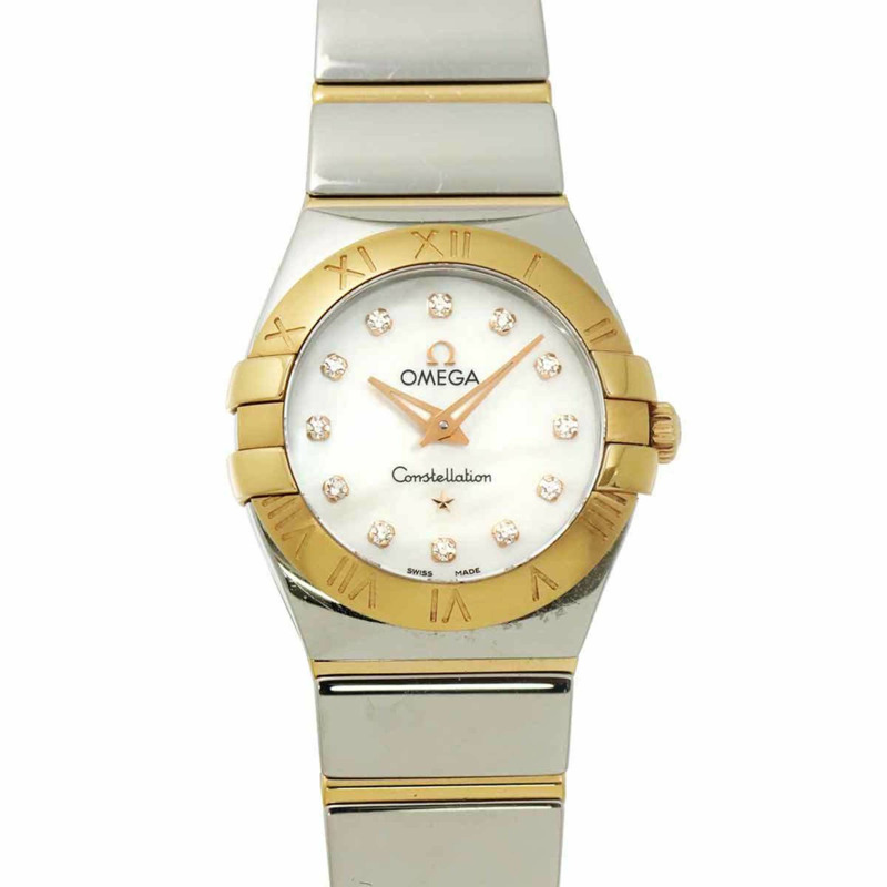 歐米茄星座系列雙色123 20 24 60 55 003女錶,鑲嵌12顆鑽石,白色錶殼,18K金錶殼,石英機芯-0
