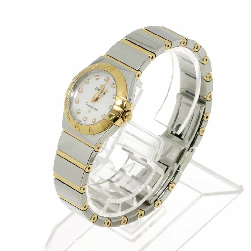 歐米茄星座系列雙色123 20 24 60 55 003女錶,鑲嵌12顆鑽石,白色錶殼,18K金錶殼,石英機芯-2