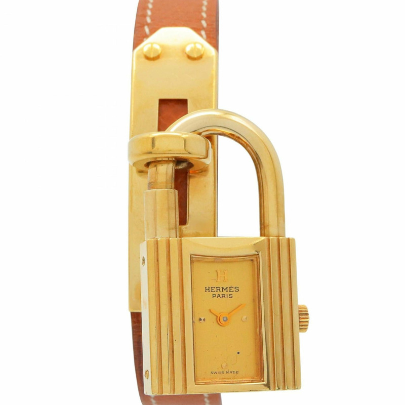 愛馬仕 Kelly 女士腕錶,鍍金款,皮革錶帶,金色,KE1.201-0