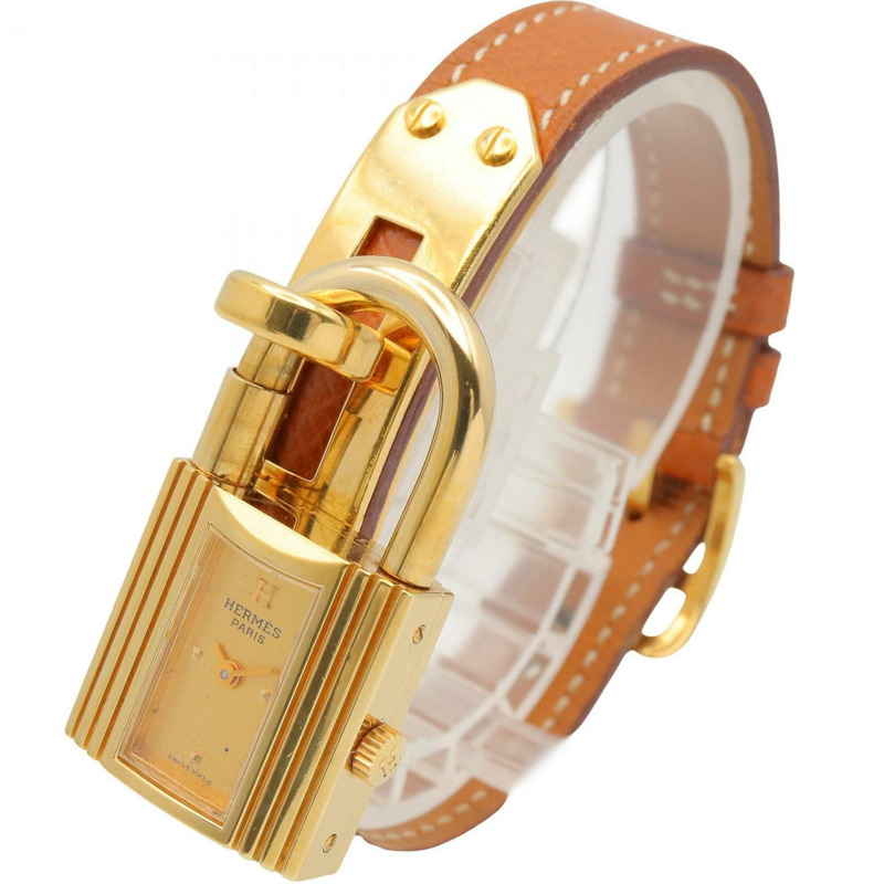 愛馬仕 Kelly 女士腕錶,鍍金款,皮革錶帶,金色,KE1.201-1