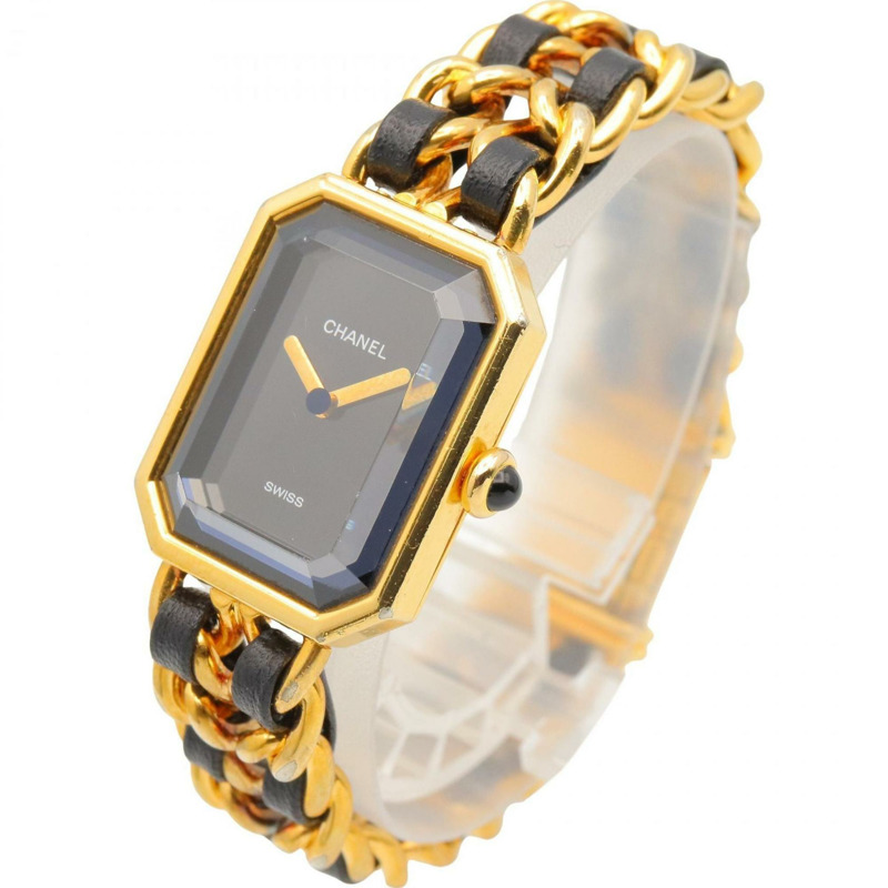 香奈兒 Premiere M 系列腕錶,鍍金,配皮錶帶,黑色,女士款,H0001-1