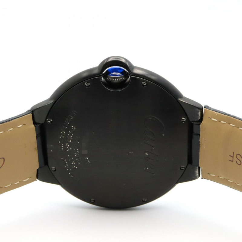 卡地亞 Ballon Bleu 系列 42 毫米男士腕錶,不鏽鋼(DLC 塗層)皮革錶帶,黑色,WSBB0015-3