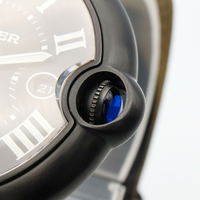 卡地亞 Ballon Bleu 系列 42 毫米男士腕錶,不鏽鋼(DLC 塗層)皮革錶帶,黑色,WSBB0015-4