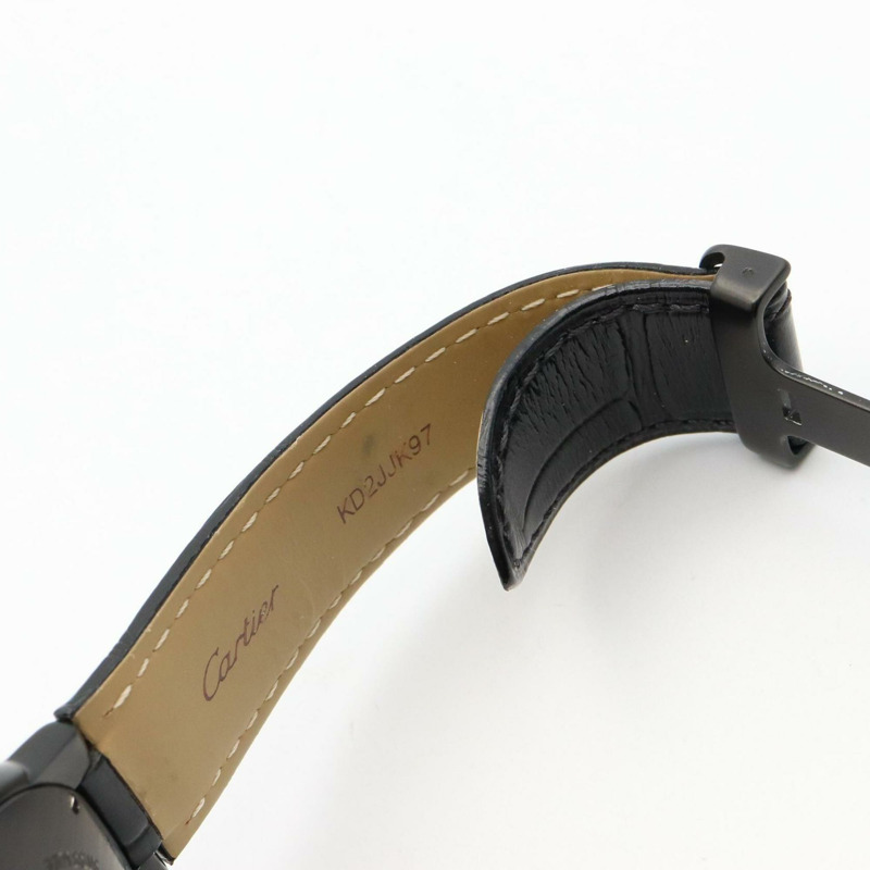 卡地亞 Ballon Bleu 系列 42 毫米男士腕錶,不鏽鋼(DLC 塗層)皮革錶帶,黑色,WSBB0015-12