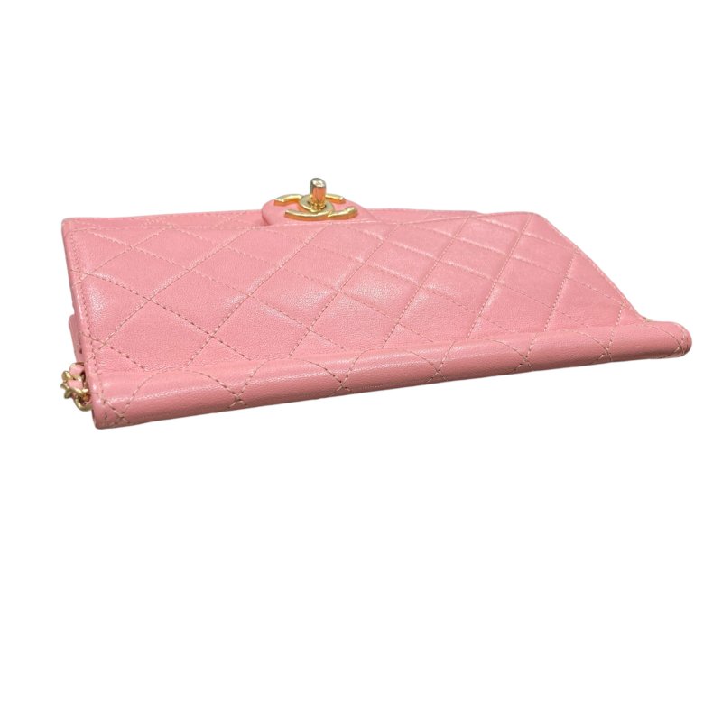 CHANEL 香奈兒 PEARL CHAIN FLAP BAG 珍珠鏈條口蓋包 山羊皮 櫻花粉 金釦-6