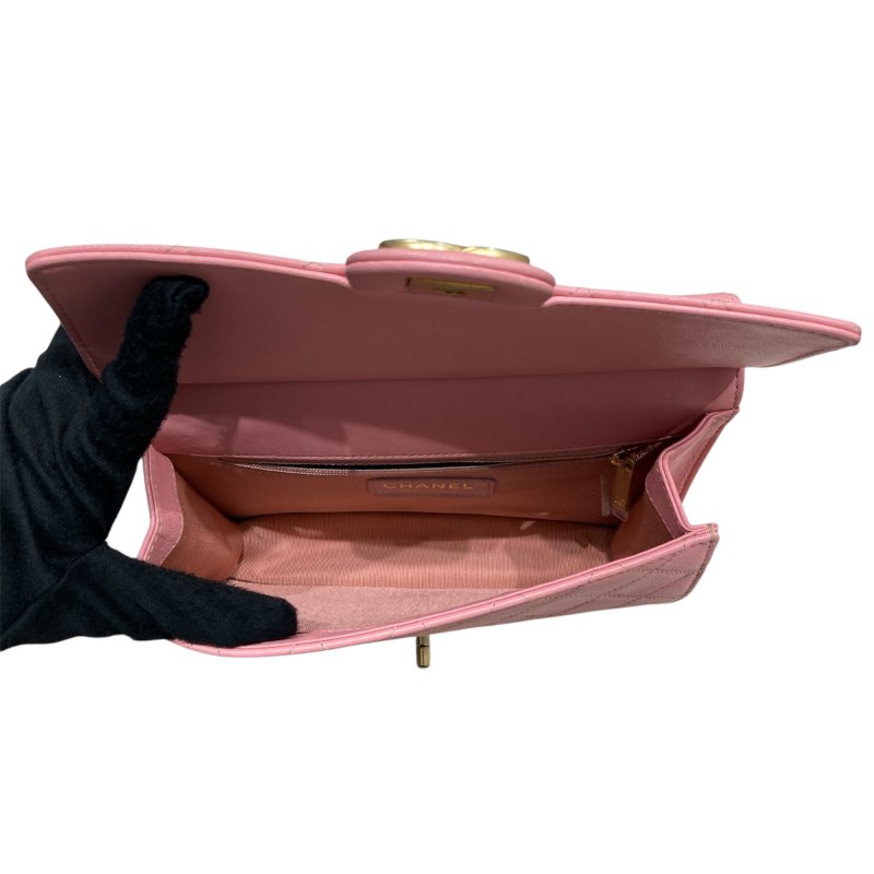CHANEL 香奈兒 PEARL CHAIN FLAP BAG 珍珠鏈條口蓋包 山羊皮 櫻花粉 金釦-11