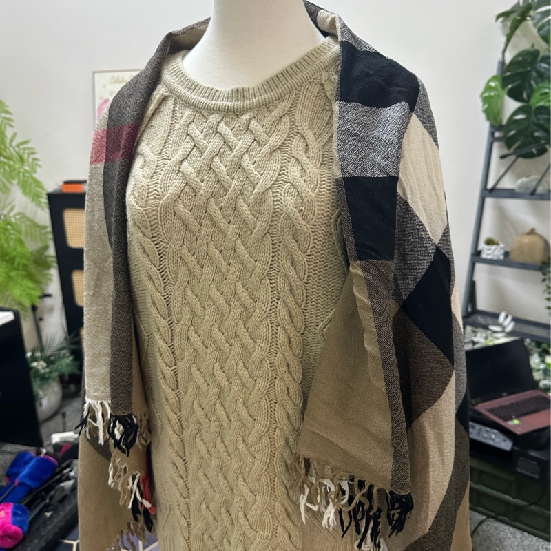 Burberry nova格紋流蘇披肩-0