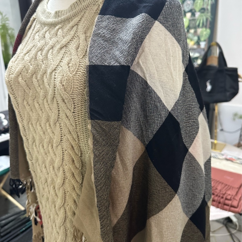 Burberry nova格紋流蘇披肩-1