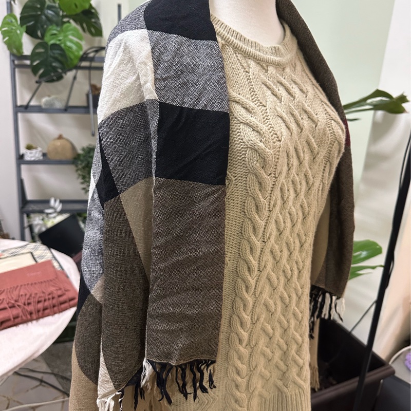 Burberry nova格紋流蘇披肩-8