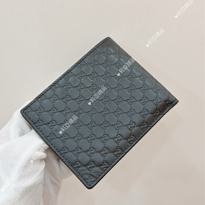 莉亞精品♡Gucci 黑壓紋對開短夾 二手美夾-2