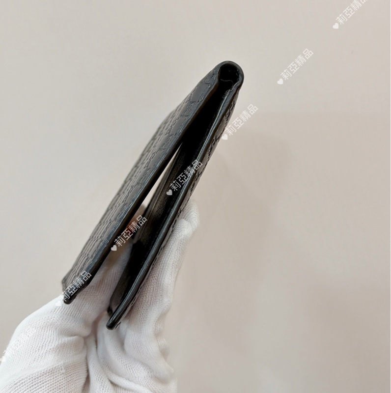 莉亞精品♡Gucci 黑壓紋對開短夾 二手美夾-3
