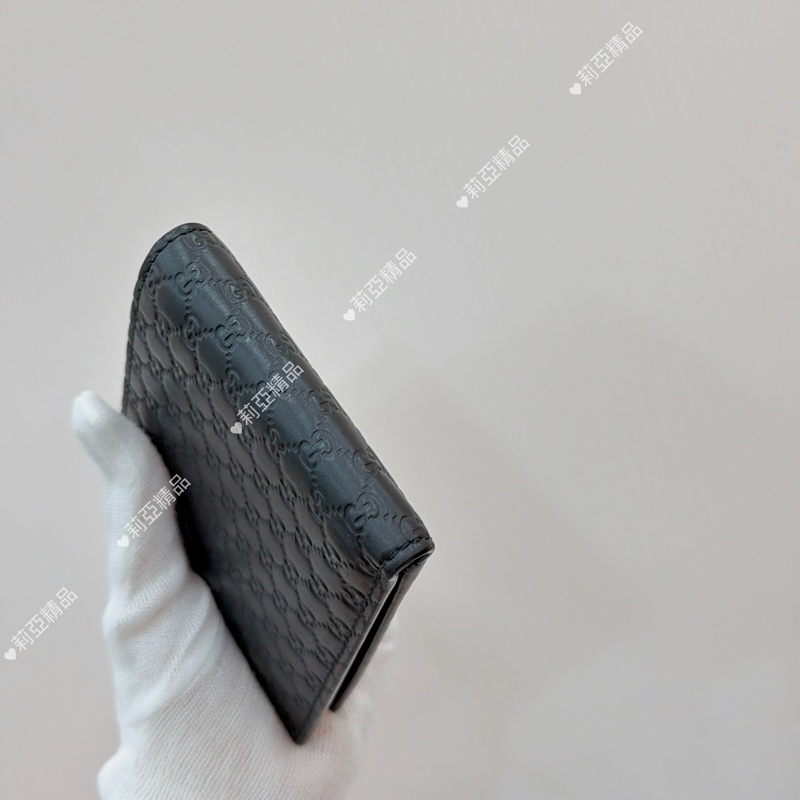 莉亞精品♡Gucci 黑壓紋對開短夾 二手美夾-5