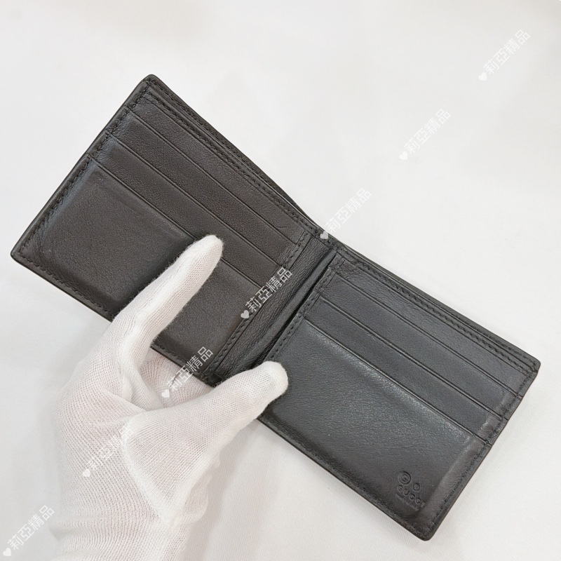 莉亞精品♡Gucci 黑壓紋對開短夾 二手美夾-11