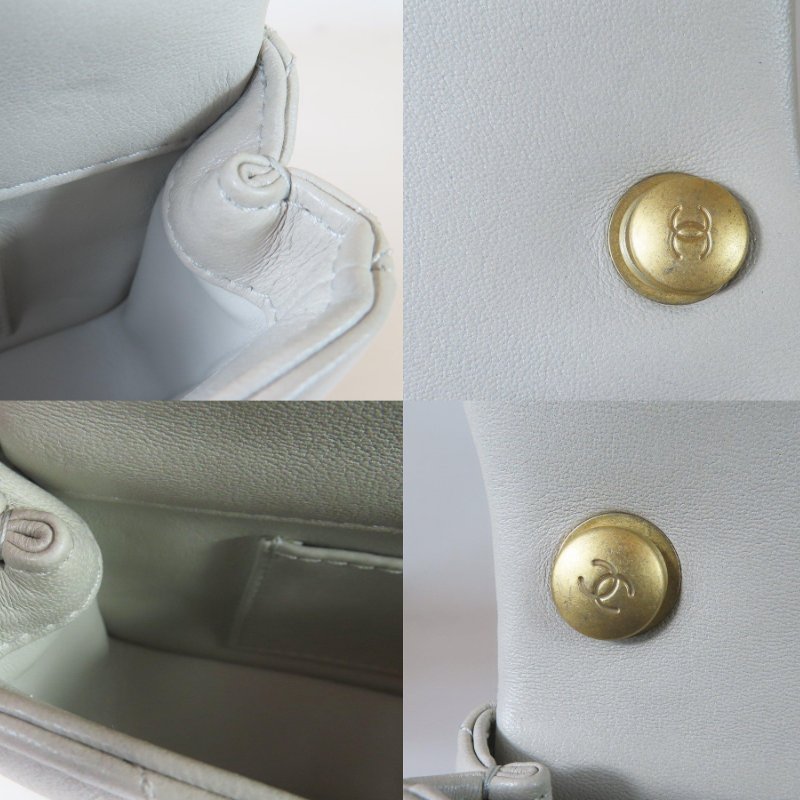 【巴黎站二手名牌專賣店】*現貨*CHANEL香奈兒真品*灰色菱格紋皮革金雙C小方雙珍珠調節扣鏈包-6