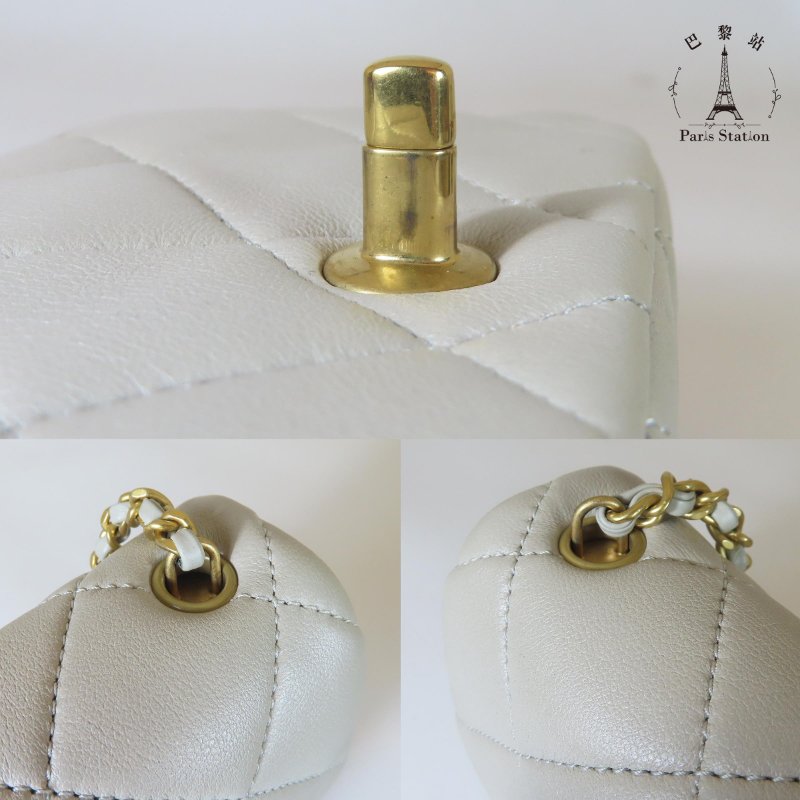 【巴黎站二手名牌專賣店】*現貨*CHANEL香奈兒真品*灰色菱格紋皮革金雙C小方雙珍珠調節扣鏈包-7